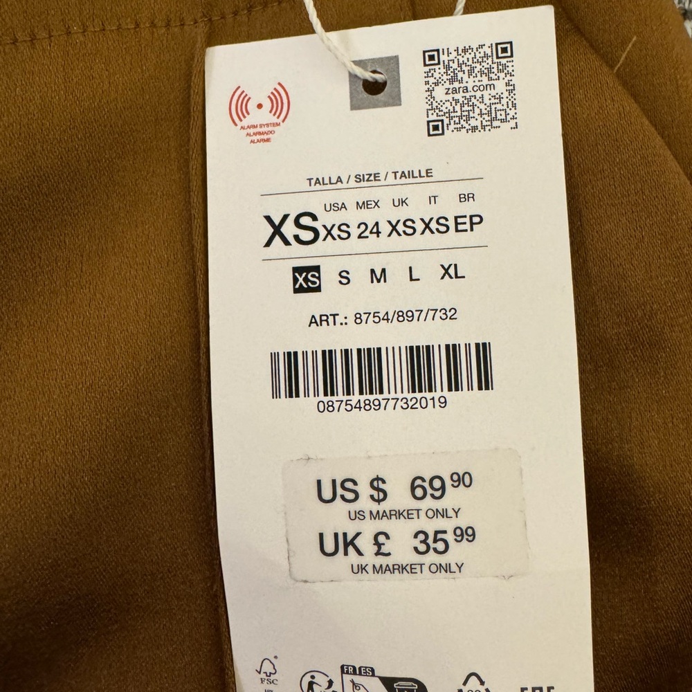ZARA Creased Satin Wide-Leg Trousers with Button Front Size XS - Picture 7 of 10